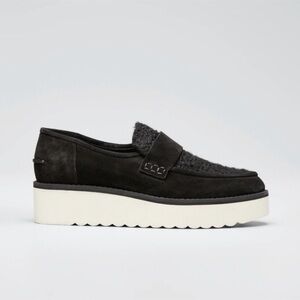 Vince. Zola Platform Faux Shearling Trim Suede‎ Chunky Loafer Size 8 Women